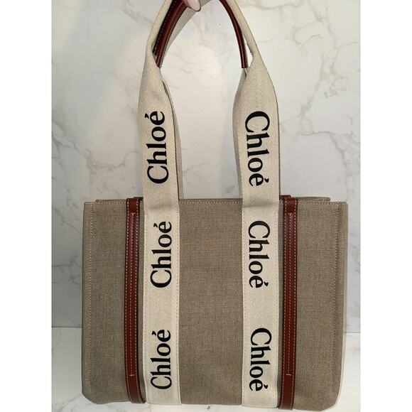 Chloe Woody Medium Linen Tote Bag - Excellent Condition